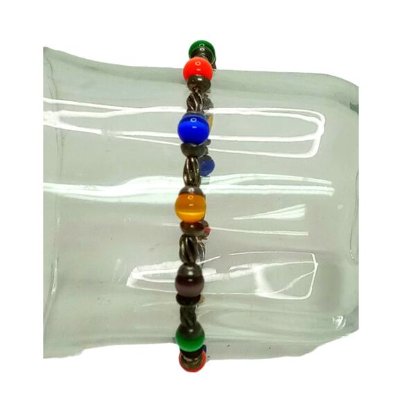๐ VTG Cats Eye Stretch Bracelet | Multicolor Fiber Optic Beads Silver Tone - Picture 4 of 12